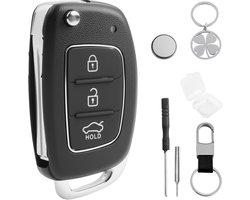 KingYH Hyundai Autosleutelbehuizing met 3 knoppen, met batterij CR2032 en pinverwijderingsgereedschap voor Hyundai i20 - ShopVlot