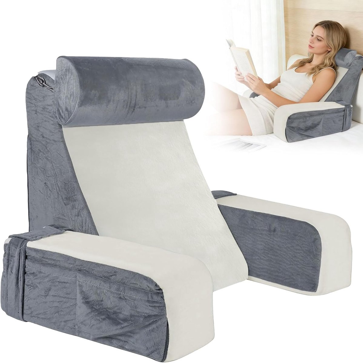 Leeskussen voor Bed en Bank - Ergonomisch Ontwerp - Verstelbare Armleuningen - Comfortabel Lezen en TV Kijken - ShopVlot