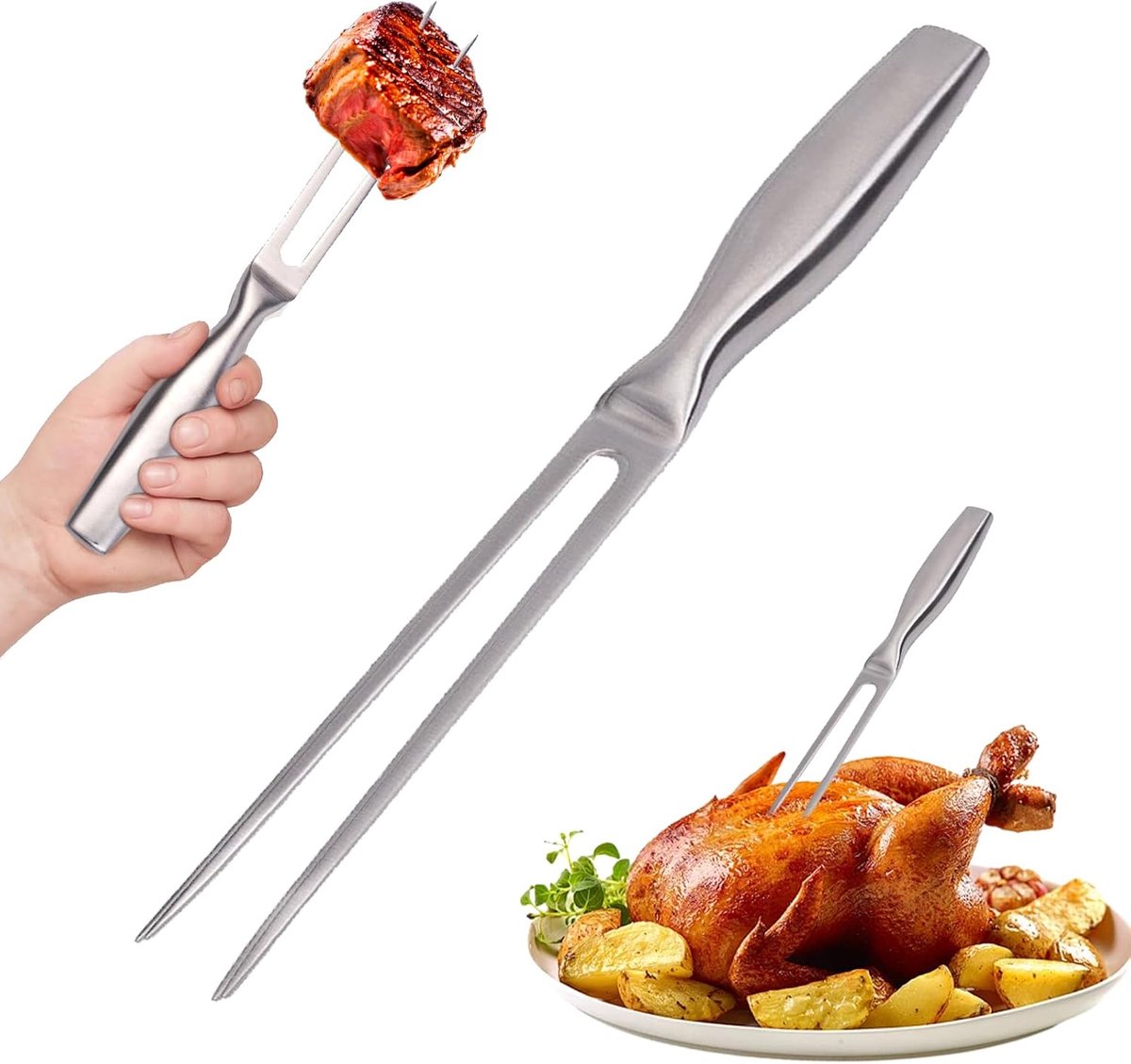 Meat fork stainless steel, tranching fork 27cm grill fork tranching fork straight roasting fork stainless steel hard - ShopVlot