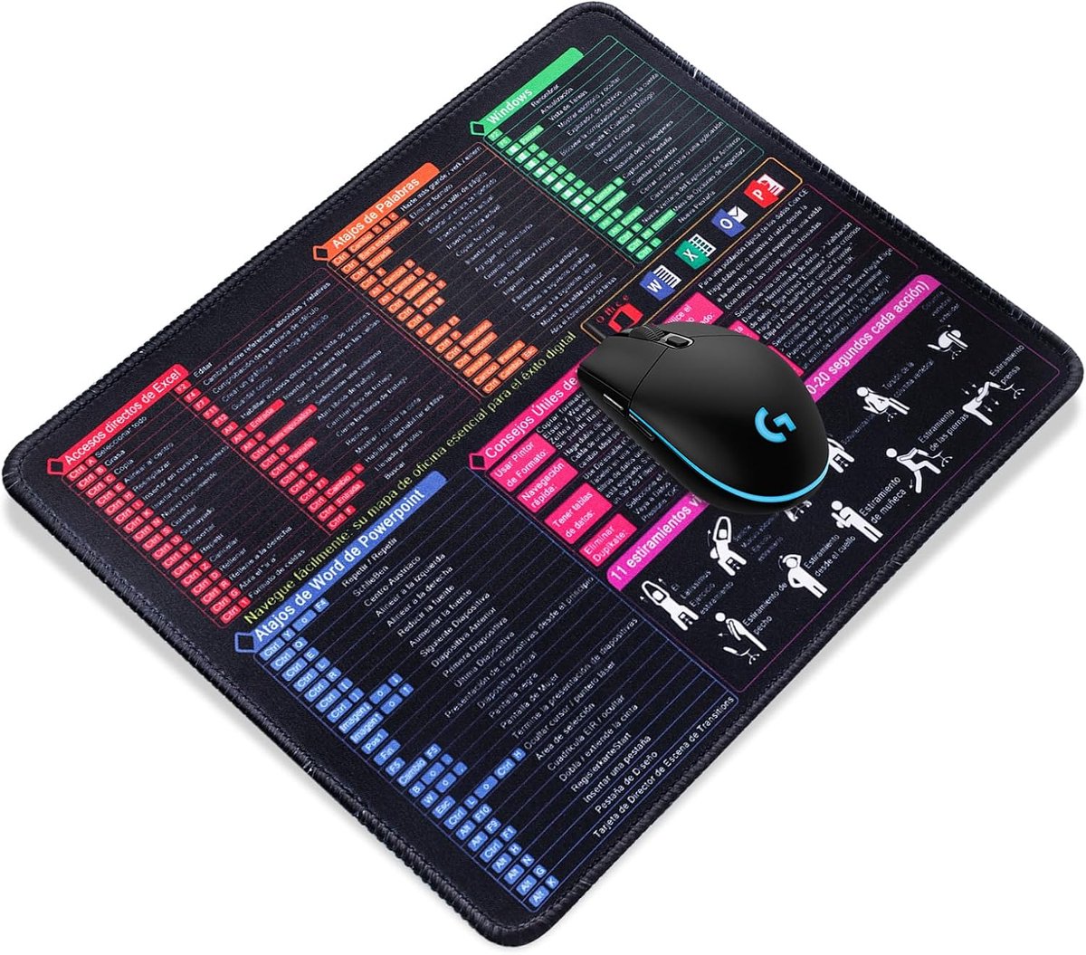 Grote muismat 900x400 mm - Spaanse sneltoetsen - Niet-slip en gewatteerd - Perfect voor kantoor en gaming - ShopVlot