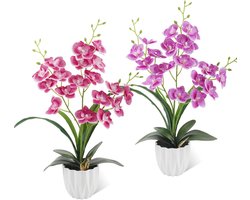 LEIMEND 2 stuks kunstorchideeën in pot, orchidee kunstmatig zoals echt, kunstbloemen in pot, roze, paars, orchidee - ShopVlot