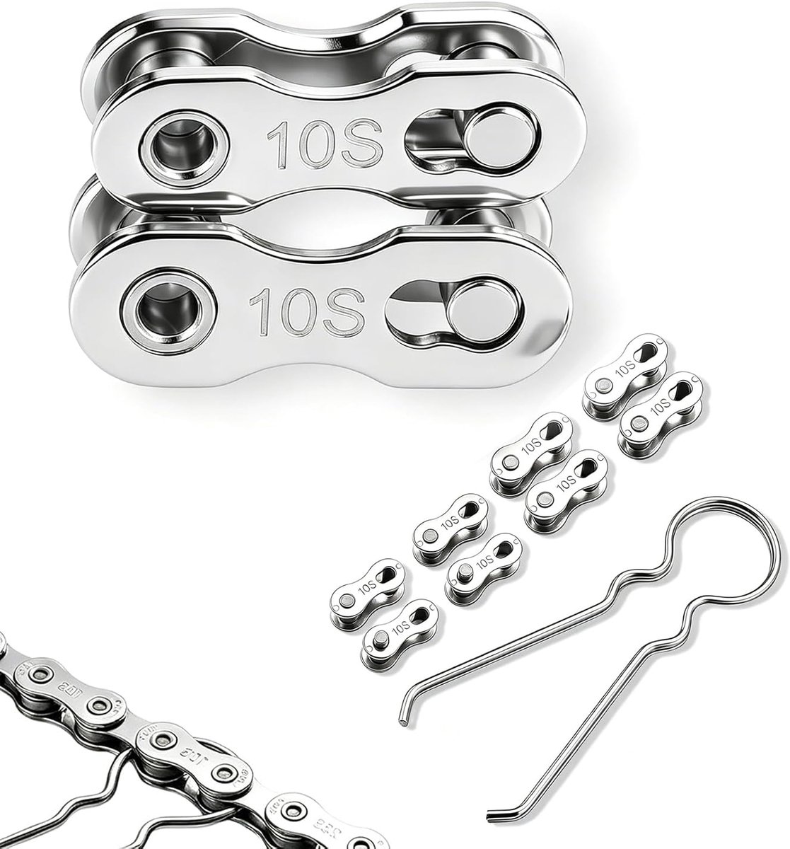 Fietskettingslot, kettingslot, 10 paar kettingschakels, compatibel met Shimano-veilige sluiting met montagehulp - ShopVlot