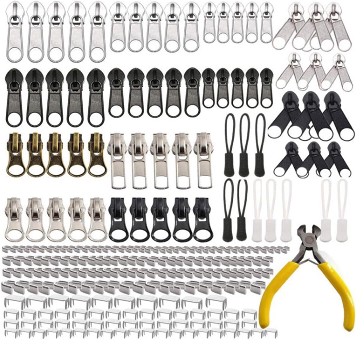 SnelShoppen - 253-delig Reißverschluss-Reparaturset, Zipper Vervangset met 3 Maten (#3, #5, #8), Inclusief Stopper en Precisiezange voor Diverse Toepa