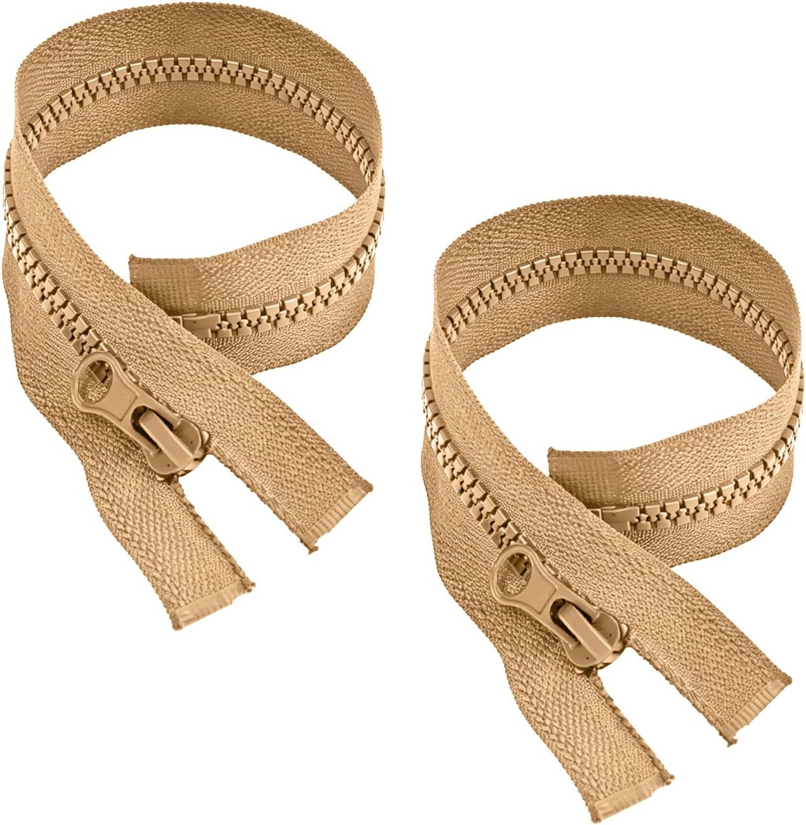 SnelShoppen - 2 stuks 25cm open ritssluiting, scheidbaar nr.5 met dikke kunststof tanden, waterafstotend, ideaal voor naaien, tassen, kussens - Khaki