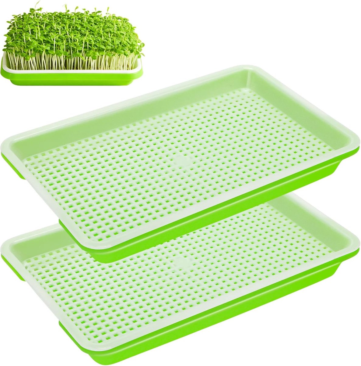 SnelShoppen - 2 x Zaadkiemtray 22 x 14 cm, Compleet Microgreens Starter Set, Hydroponische Kweekdoos Zonder Aarde voor Verse Scheuten op Vensterbank