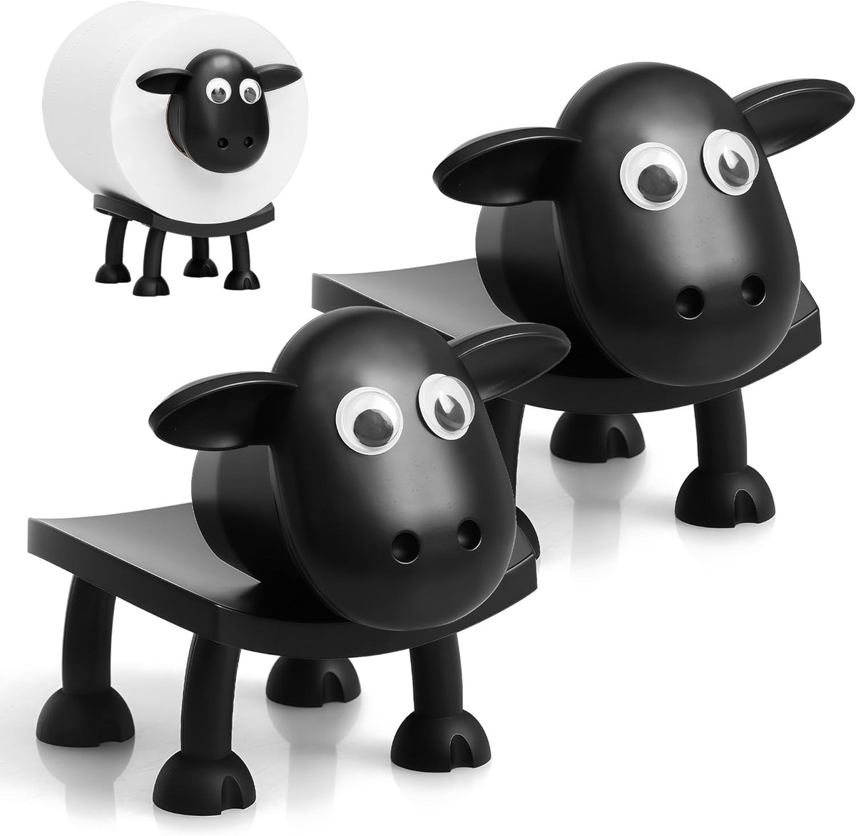 Thijox - 2 Stuks Wc-papierhouder Schaap, Grappige Toiletrolhouder voor 38 en 42mm Rollen, Zwart, Decoratieve Wc-papierhouder voor Badkamer en Toilet
