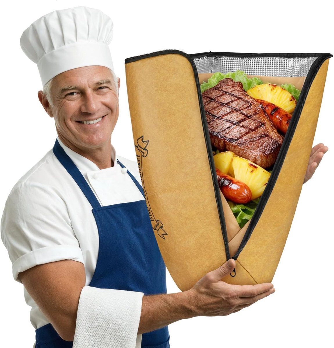 SnelShoppen - BBQ Dekentje voor Vlees, 54cm Draagbare Herbruikbare Barbecue Tassen met Brede Opening Handvat, BBQ Accessoires om Vlees Warm te Houden,