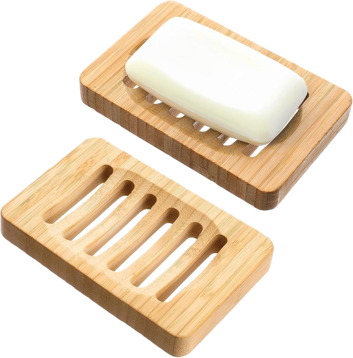 SnelShoppen - 2x Houten Zeepdish Waterproof Zelf-Leeglopend Natuurlijke Hout Handgemaakt voor Keuken, Badkamer, Spons, Zeep, Sponsen