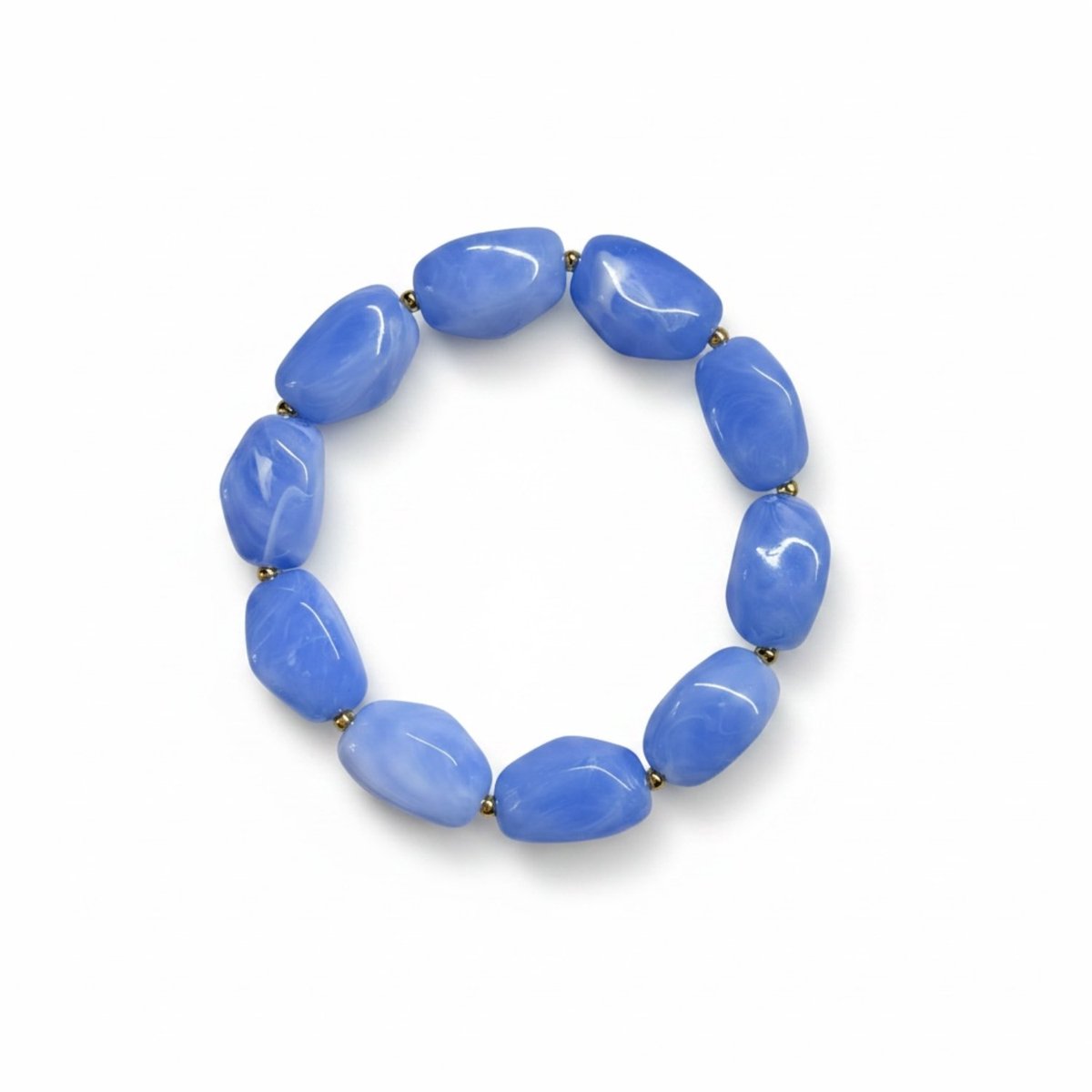 2 Love It Dames Armband Blauw Gemarmerd - Maat M 18 cm - Acryl Kralen 21x15,5 mm