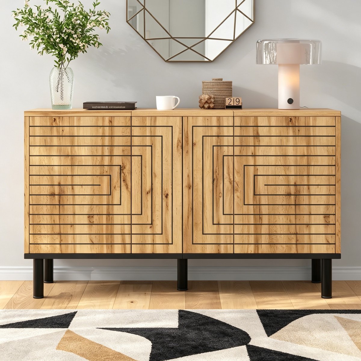 COVREO Dressoir 120x35x68 cm naturel, MDF en spaanplaat met 3 deuren