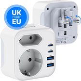 Voomy Reisstekker Engeland/UK - Met 2 Stopcontacten & 4 USB - Wereldstekker Type G - USB-C & USB-A - Wit