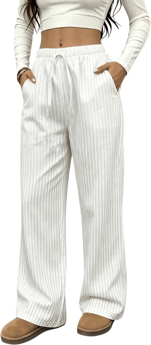 Currero Gestreepte Broek Dames and Striped Pants Yacht Club Linnen Broek Zomerbroek Volwassenen Lange Broek Strandbroek Melkachtig