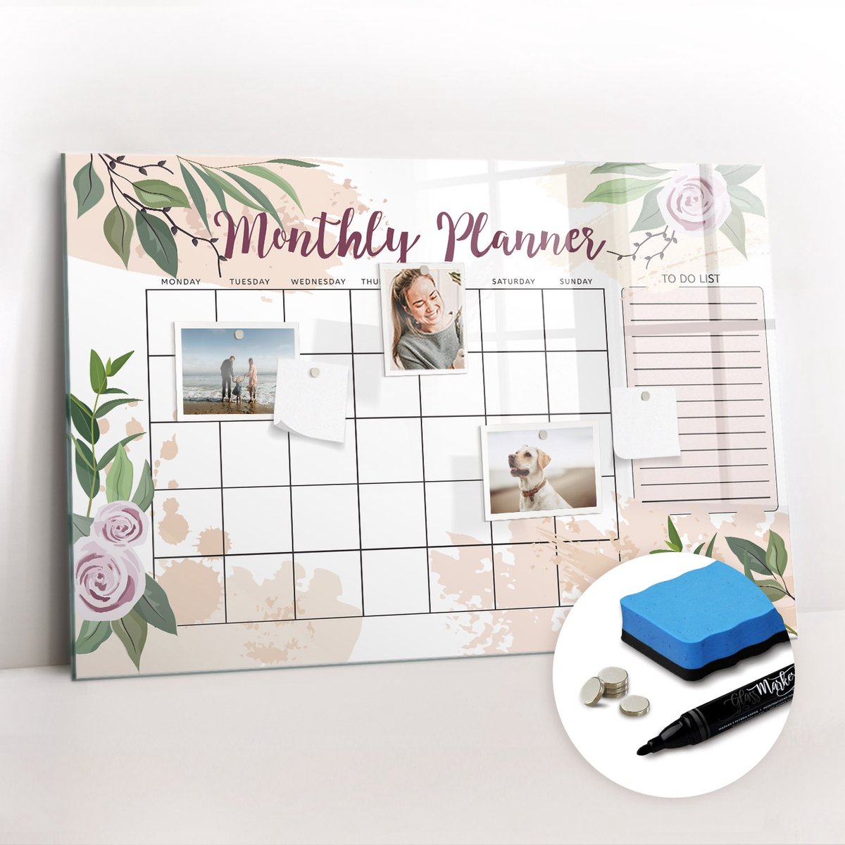 Tulup Whitebord - Rozenplanner - 90 x 60 cm - Veelkleurig Magnetisch Bord - Gratis 5 Sterke Magneten + Whiteboard Marker & Wisser - Wanddecoratie Kantoor - Memobord Magnetisch - Inspiratiebord Kantoor