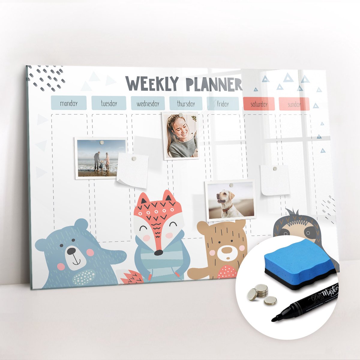 Tulup Whitebord - Weekschema - 90 x 60 cm - Wit Magnetisch Wandbord - Gratis 5 Sterke Magneten + Whiteboard Marker & Wisser - Minimalistisch Prikbord - Magnetisch Bord - Notitiebord Werkplek
