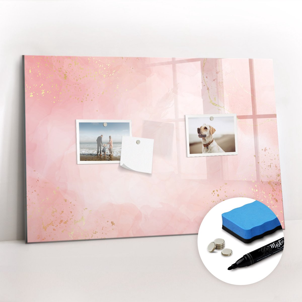 Tulup Whitebord - Roze marmer - 60 x 40 cm - Roze Memobord Keuken - Gratis 5 Sterke Magneten + Whiteboard Marker & Wisser - Scandinavisch Design Bord - Memobord Keuken - Organiseer Je Bureau