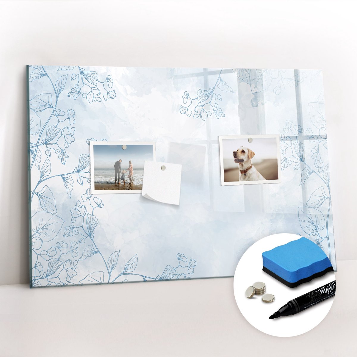 Tulup Whitebord - Schets van planten - 60 x 40 cm - Grijs Magnetisch Wandbord - Gratis 5 Sterke Magneten + Whiteboard Marker & Wisser - Design Memobord - Magnetisch Wandbord - Inspiratiebord Kantoor
