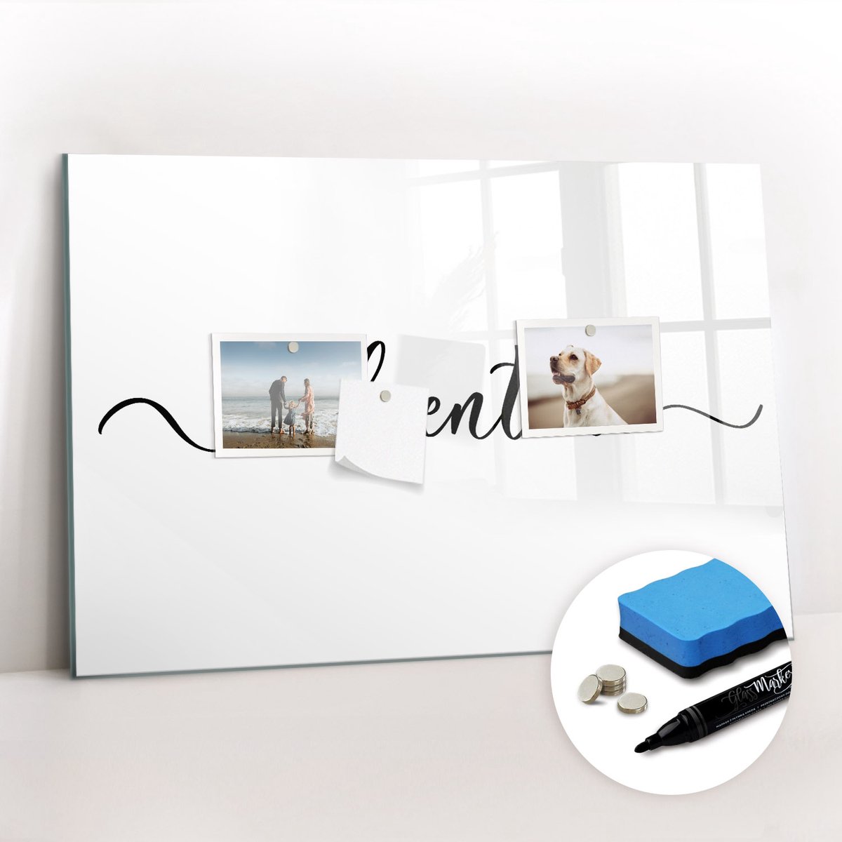 Tulup Whitebord - Avontuurlijke inscriptie - 60 x 40 cm - Zwart-wit Magneetbord Muur - Gratis 5 Sterke Magneten + Whiteboard Marker & Wisser - Design Memobord - Foto Magneetbord - Ideeënbord Thuiswerkplek