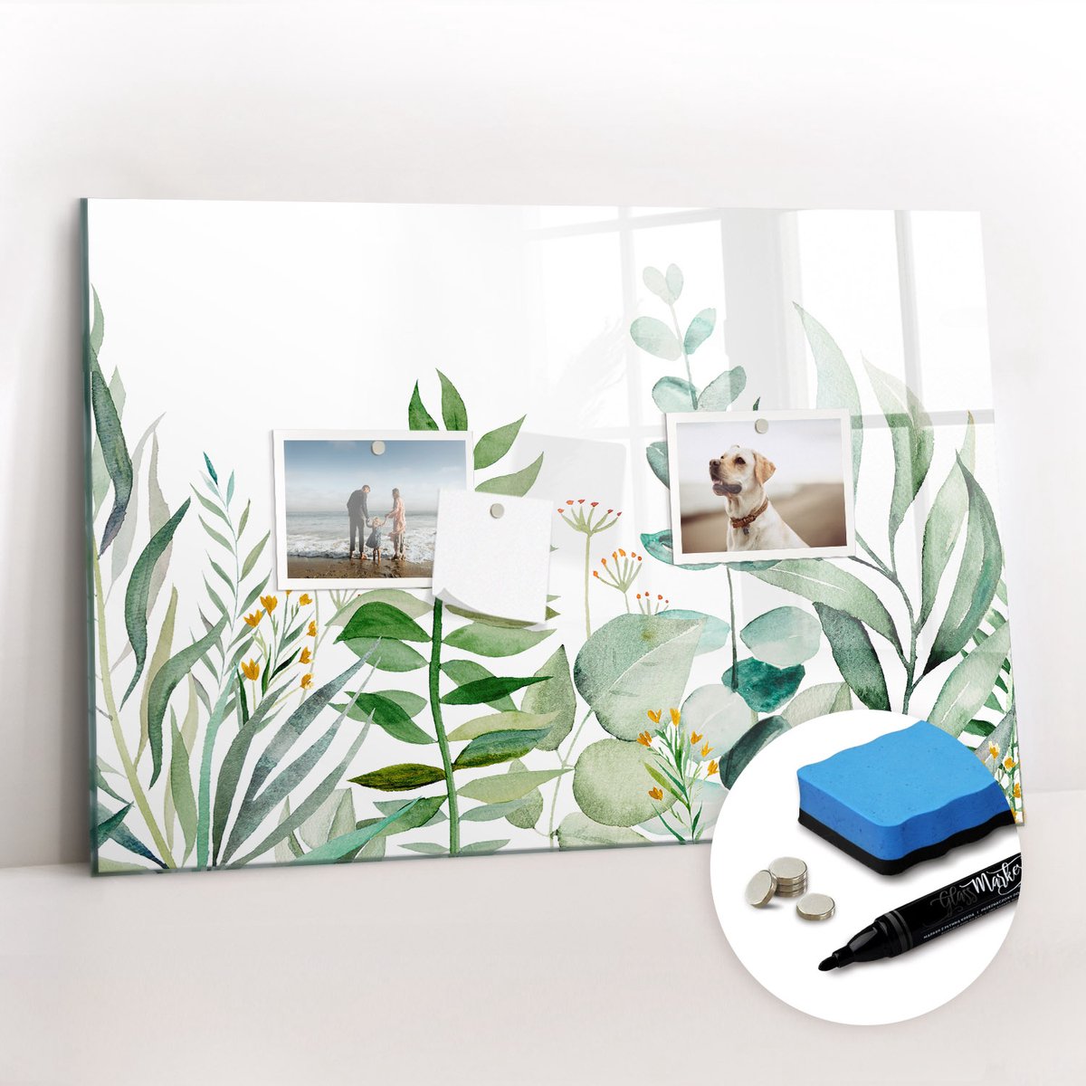 Tulup Whitebord - Aquarelbladeren - 60 x 40 cm - Groente Magneetbord Keuken - Gratis 5 Sterke Magneten + Whiteboard Marker & Wisser - Industrieel Wandbord - Magneetbord Keuken - Inspiratiebord Kantoor