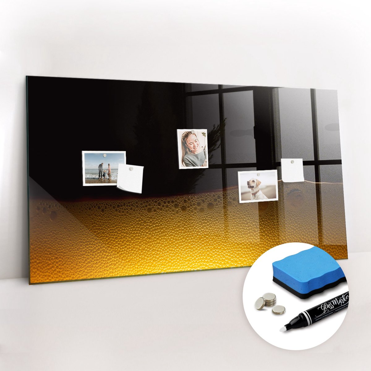 Tulup Whitebord - Sinaasappelsap - 120 x 60 cm - Geel Memo Magneetbord - Gratis 5 Sterke Magneten + Whiteboard Marker & Wisser - Organizer Muur - Magneetbord Design - Planning Muur