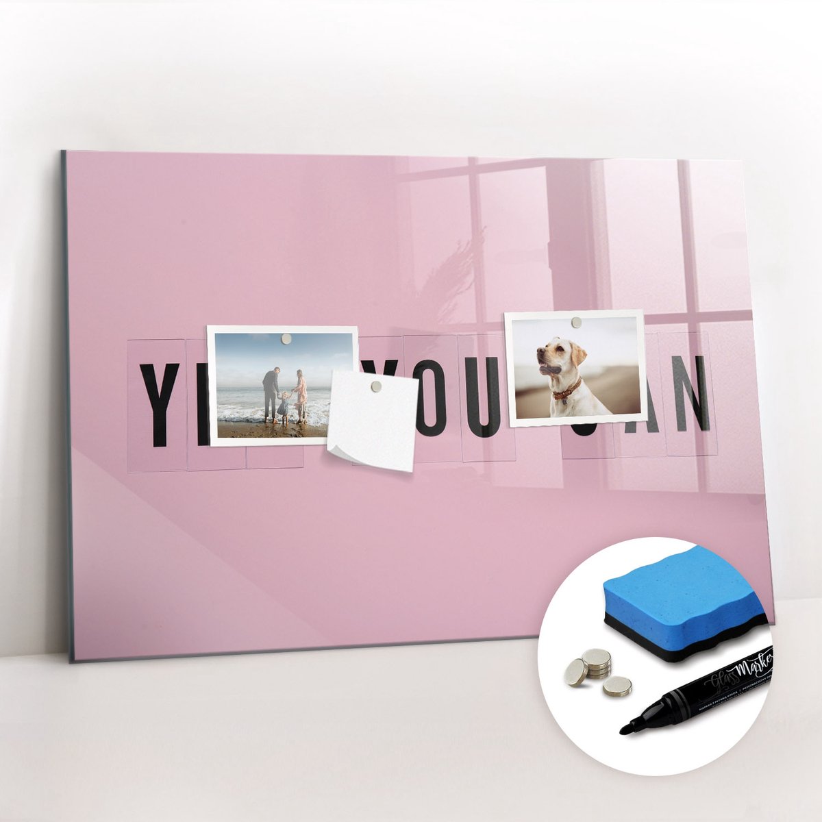 Tulup Whitebord - Ja, dat kan. - 60 x 40 cm - Roze Memobord Keuken - Gratis 5 Sterke Magneten + Whiteboard Marker & Wisser - Moderne Wanddecoratie - Memobord Keuken - Planning Muur