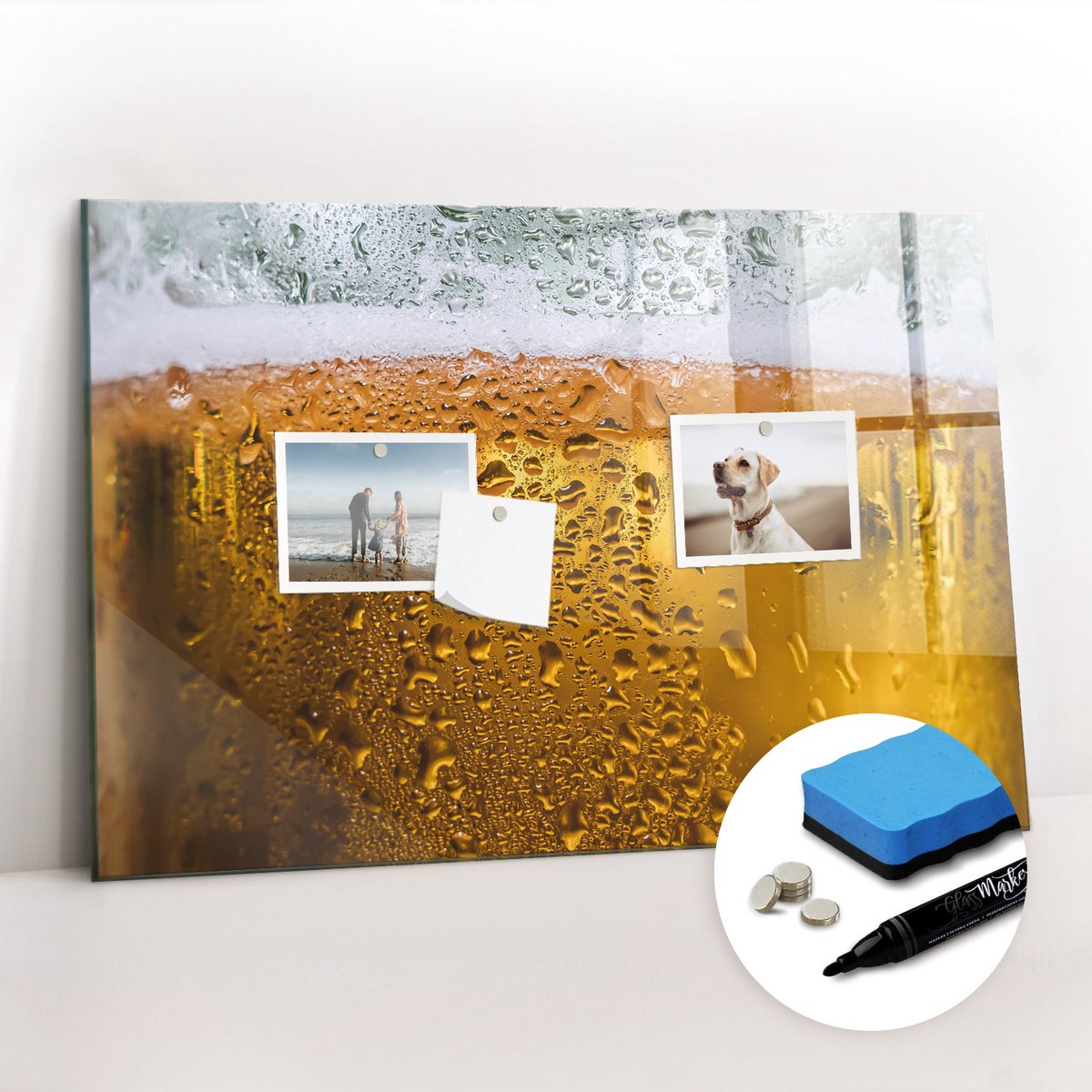 Tulup Whitebord - Een mok bier - 60 x 40 cm - Geel Magneetbord Foto - Gratis 5 Sterke Magneten + Whiteboard Marker & Wisser - Wanddecoratie Kantoor - Memobord Keuken - Ideeënbord Thuiswerkplek