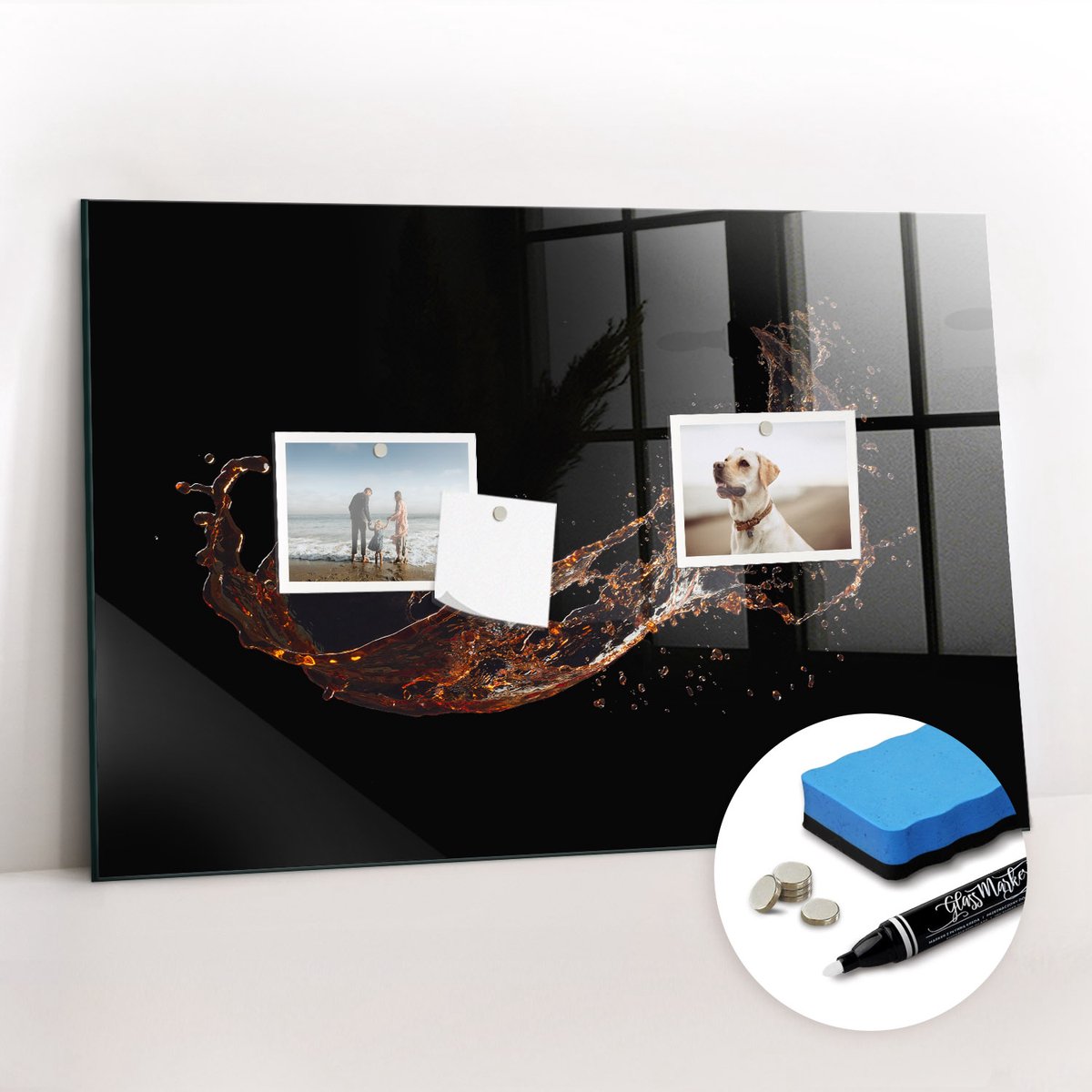 Tulup Whitebord - Gemorste drank - 60 x 40 cm - Zwart Foto Magneetbord - Gratis 5 Sterke Magneten + Whiteboard Marker & Wisser - Decoratief Magnetisch Bord - Magneetbord Rechthoekig - Productiviteit Tools