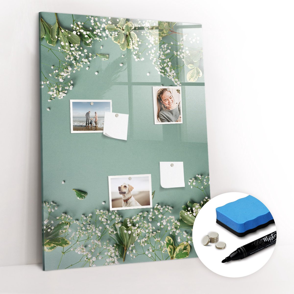 Tulup Whitebord - Gypsophila-bloemen - 70 x 100 cm - Groente Foto Magneetbord - Gratis 5 Sterke Magneten + Whiteboard Marker & Wisser - Decoratief Magnetisch Bord - Memobord Glas - Productiviteit Tools
