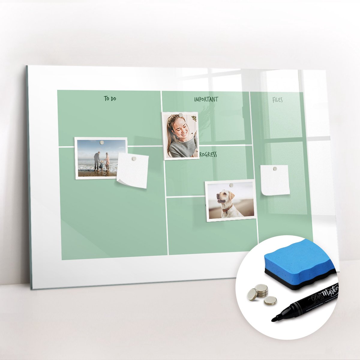 Tulup Whitebord - Kantoororganisator - 90 x 60 cm - Groente Magnetisch Bord Kind - Gratis 5 Sterke Magneten + Whiteboard Marker & Wisser - Stylish Memo Board - Memo Bord - Organiseer Je Bureau