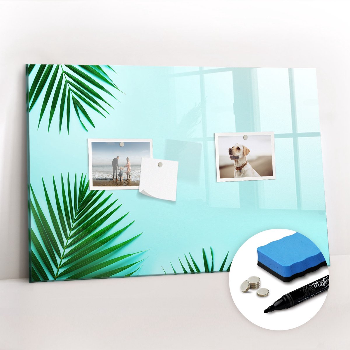 Tulup Whitebord - Palmbladeren - 60 x 40 cm - Groente Magneetbord Muur - Gratis 5 Sterke Magneten + Whiteboard Marker & Wisser - Stylish Memo Board - Magnetisch Memobord - Notitiebord Werkplek