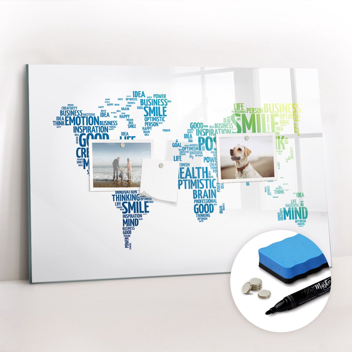 Tulup Whitebord - Kaart van vriendelijke woorden - 60 x 40 cm - Blauw Magnetisch Bord - Gratis 5 Sterke Magneten + Whiteboard Marker & Wisser - Stylish Memo Board - Magnetisch Bord - Planning Muur
