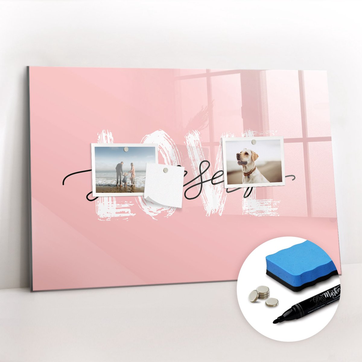 Tulup Whitebord - Houd van jezelf (tekst) - 60 x 40 cm - Roze Memo Bord - Gratis 5 Sterke Magneten + Whiteboard Marker & Wisser - Interieur Accessoires Kantoor - Foto Magneetbord - Productiviteit Tools