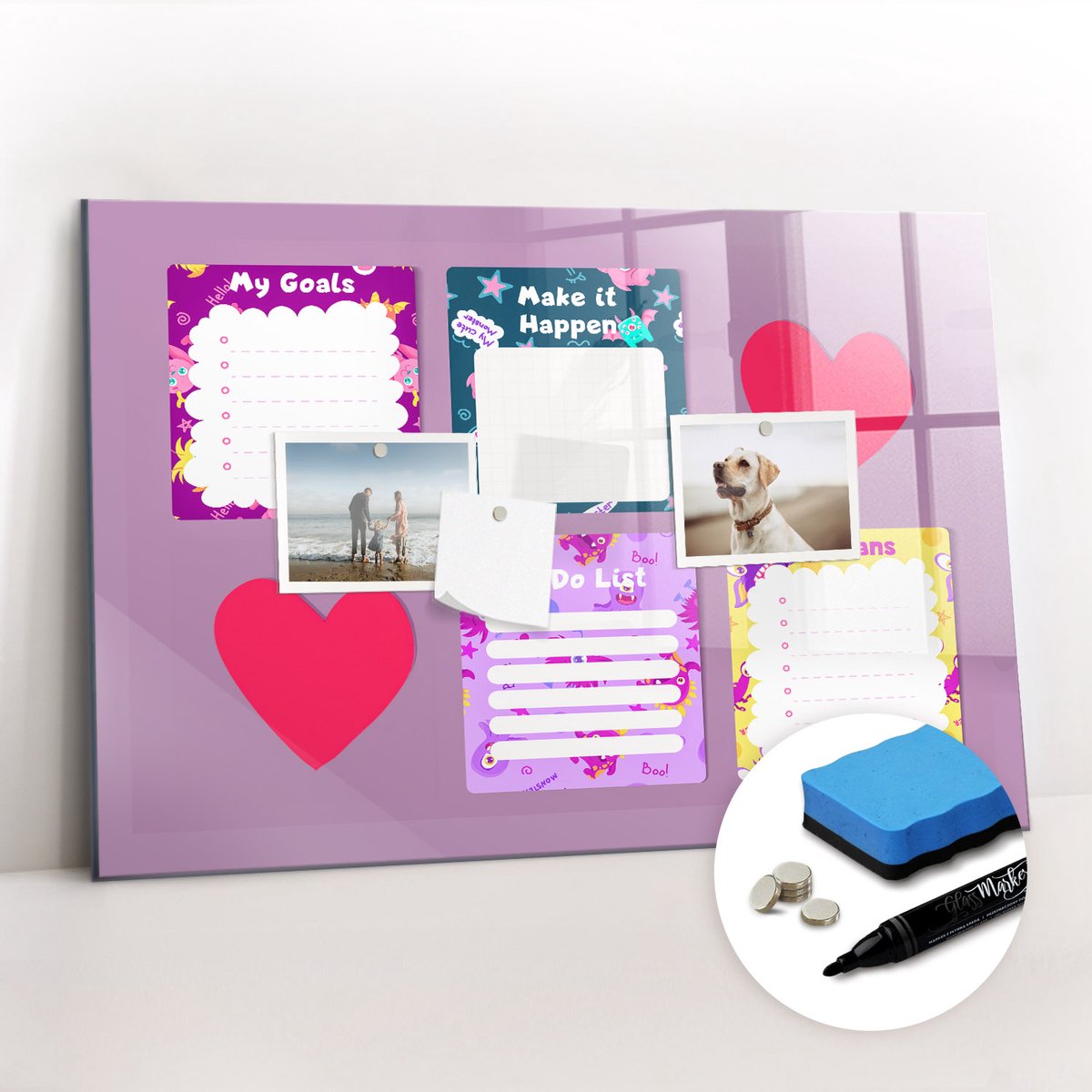 Tulup Whitebord - Monsternotities - 60 x 40 cm - Veelkleurig Magneetbord Rechthoekig - Gratis 5 Sterke Magneten + Whiteboard Marker & Wisser - Scandinavisch Design Bord - Magneetbord Rechthoekig - Notitiebord Werkplek