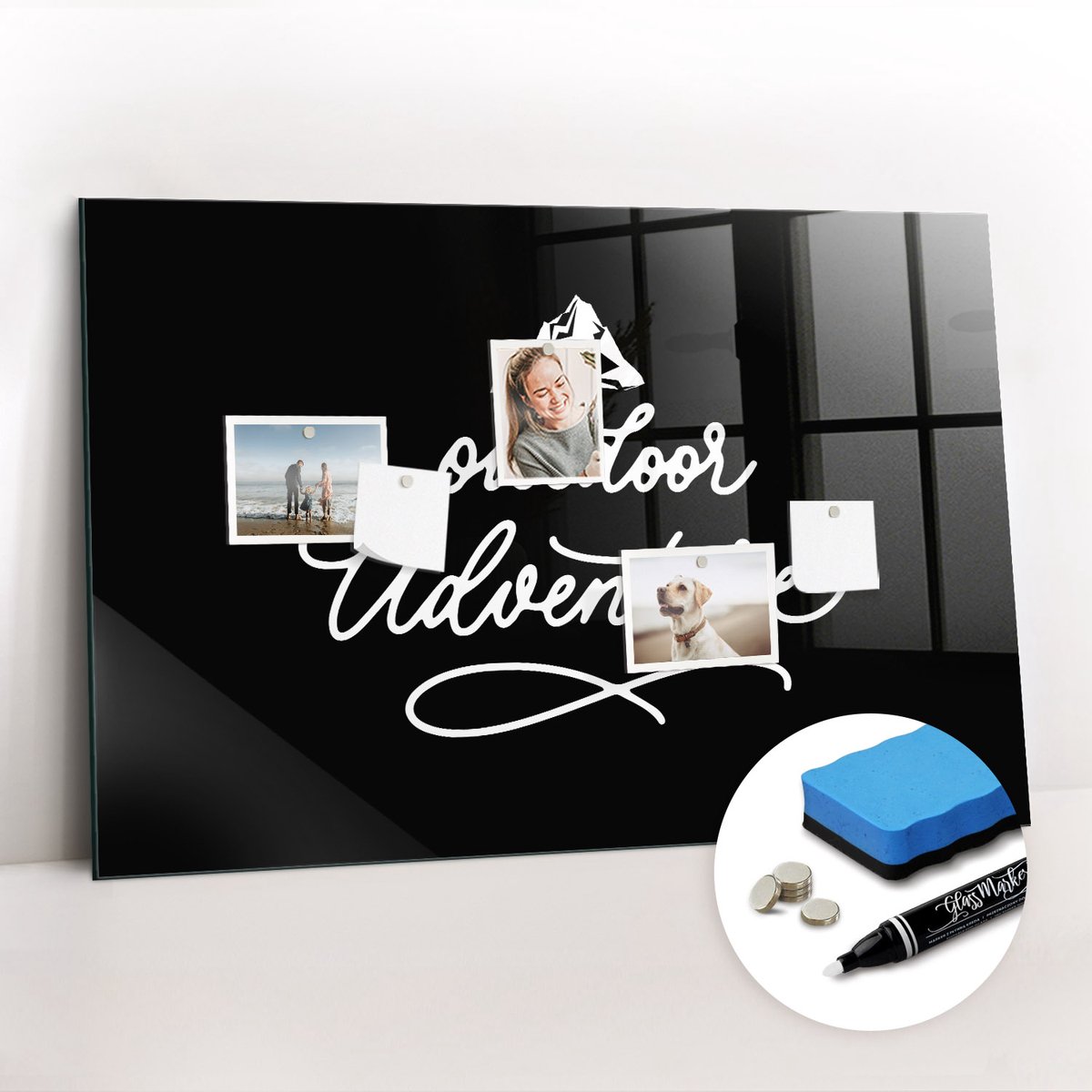 Tulup Whitebord - Buitenavontuurbos - 90 x 60 cm - Zwart Memobord Keuken - Gratis 5 Sterke Magneten + Whiteboard Marker & Wisser - Design Memobord - Memo Magneetbord - Productiviteit Tools