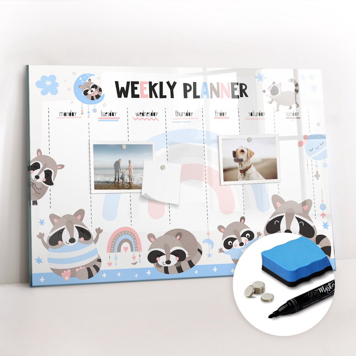 Tulup Whitebord - Weekplanner voor school voor kinderen - 60 x 40 cm - Veelkleurig Memobord Magnetisch - Gratis 5 Sterke Magneten + Whiteboard Marker & Wisser - Decoratief Magnetisch Bord - Magneetbord Foto - Inspiratiebord Kantoor