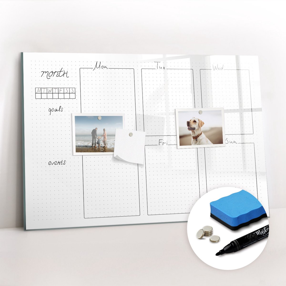 Tulup Whitebord - Klassiek weekplan - 60 x 40 cm - Wit Magneetbord Rechthoekig - Gratis 5 Sterke Magneten + Whiteboard Marker & Wisser - Industrieel Wandbord - Magneetbord Rechthoekig - Planning Muur