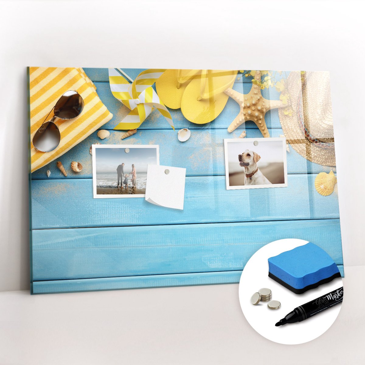 Tulup Whitebord - Vakantie strandaccessoires - 60 x 40 cm - Veelkleurig Memobord Keuken - Gratis 5 Sterke Magneten + Whiteboard Marker & Wisser - Minimalistisch Prikbord - Magneetbord Design - Notitiebord Werkplek