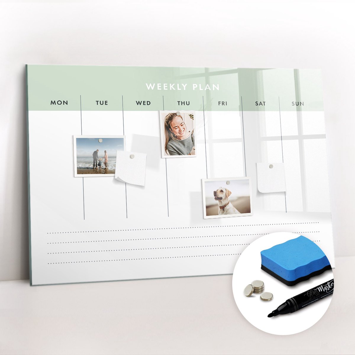 Tulup Whitebord - Weekkalenderplanner - 90 x 60 cm - Groente Memo Magneetbord - Gratis 5 Sterke Magneten + Whiteboard Marker & Wisser - Decoratief Magnetisch Bord - Magnetic Board - Productiviteit Tools