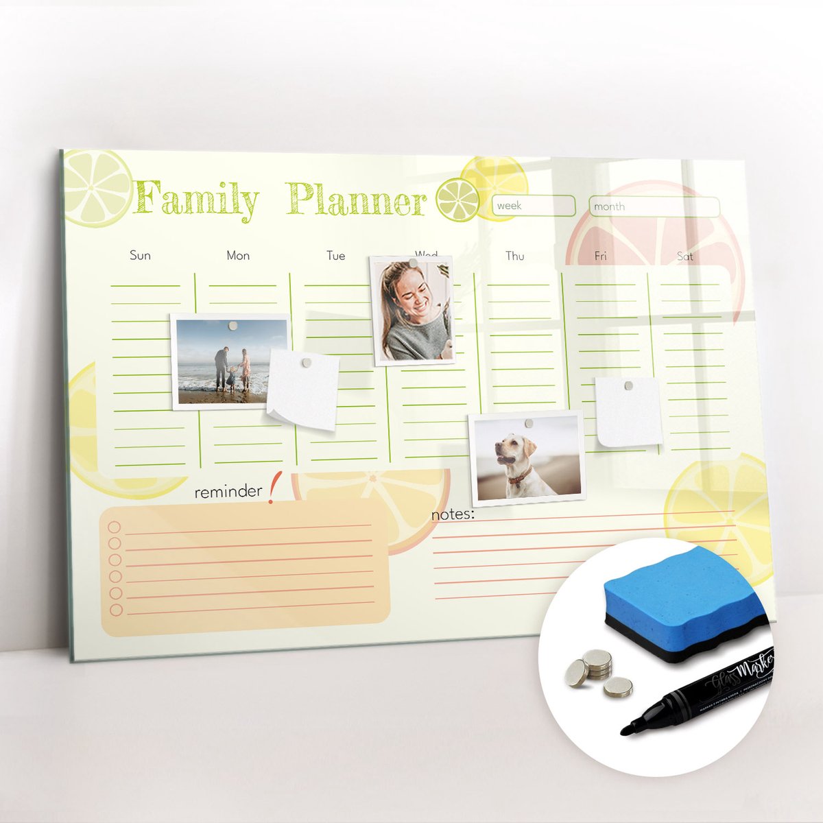 Tulup Whitebord - Gezinsplanner - 90 x 60 cm - Veelkleurig Magnetisch Wandbord - Gratis 5 Sterke Magneten + Whiteboard Marker & Wisser - Design Memobord - Magneetbord Design - Inspiratiebord Kantoor