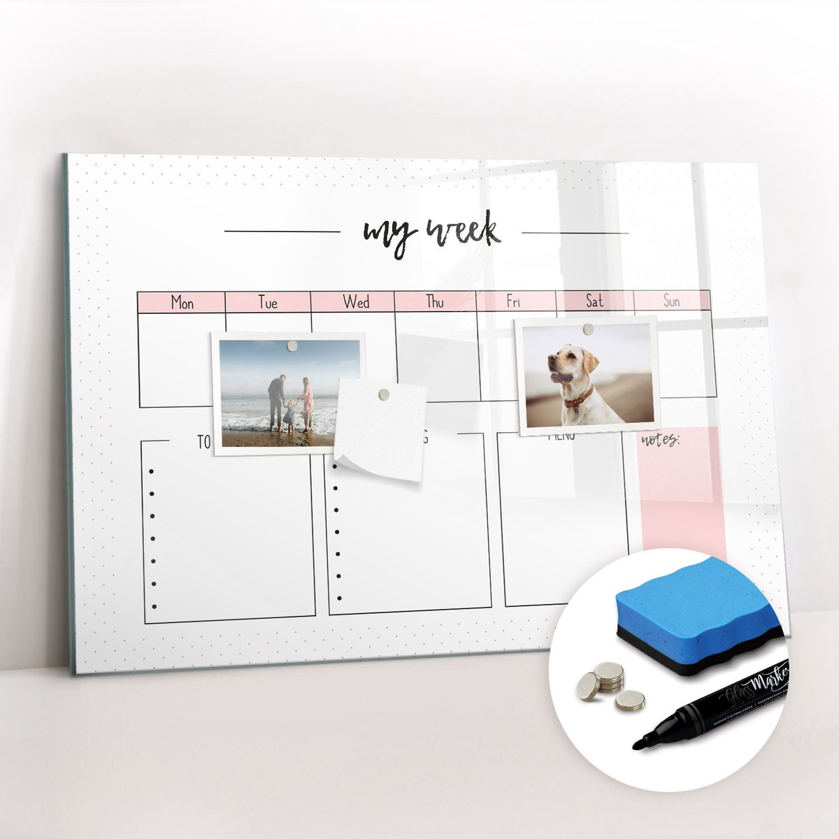 Tulup Whitebord - Mijn weekplanner - 60 x 40 cm - Wit Magnet Board - Gratis 5 Sterke Magneten + Whiteboard Marker & Wisser - Decoratief Magnetisch Bord - Magnetisch Bord Kind - Ideeënbord Thuiswerkplek