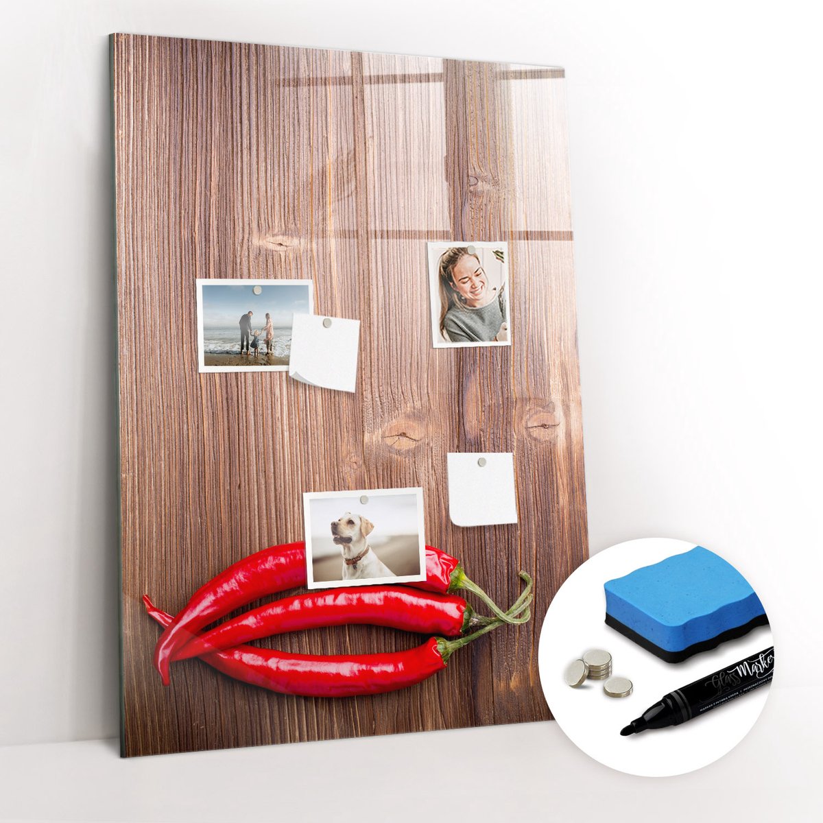 Tulup Whitebord - Paprika's op een plank - 70 x 100 cm - Rood Magnetisch Bord Kind - Gratis 5 Sterke Magneten + Whiteboard Marker & Wisser - Moderne Wanddecoratie - Memo Magneetbord - Notitiebord Werkplek