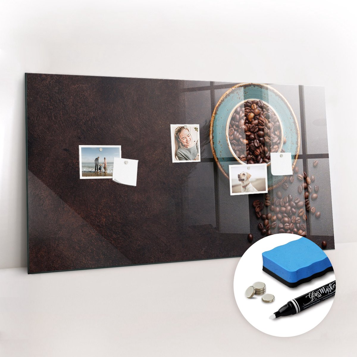 Tulup Whitebord - Een kopje koffie - 120 x 60 cm - Veelkleurig Magneetbord Design - Gratis 5 Sterke Magneten + Whiteboard Marker & Wisser - Scandinavisch Design Bord - Memo Bord - Planning Muur