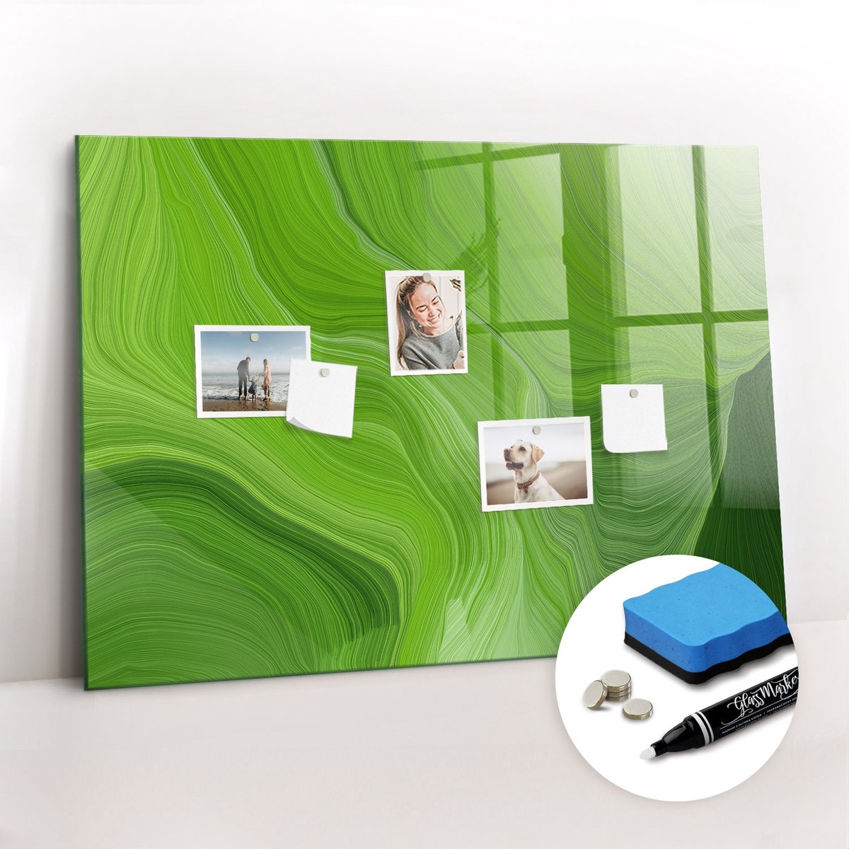 Tulup Whitebord - Moderne golven - 100 x 70 cm - Groente Magnetisch Wandbord - Gratis 5 Sterke Magneten + Whiteboard Marker & Wisser - Wanddecoratie Kantoor - Memo Bord - Productiviteit Tools