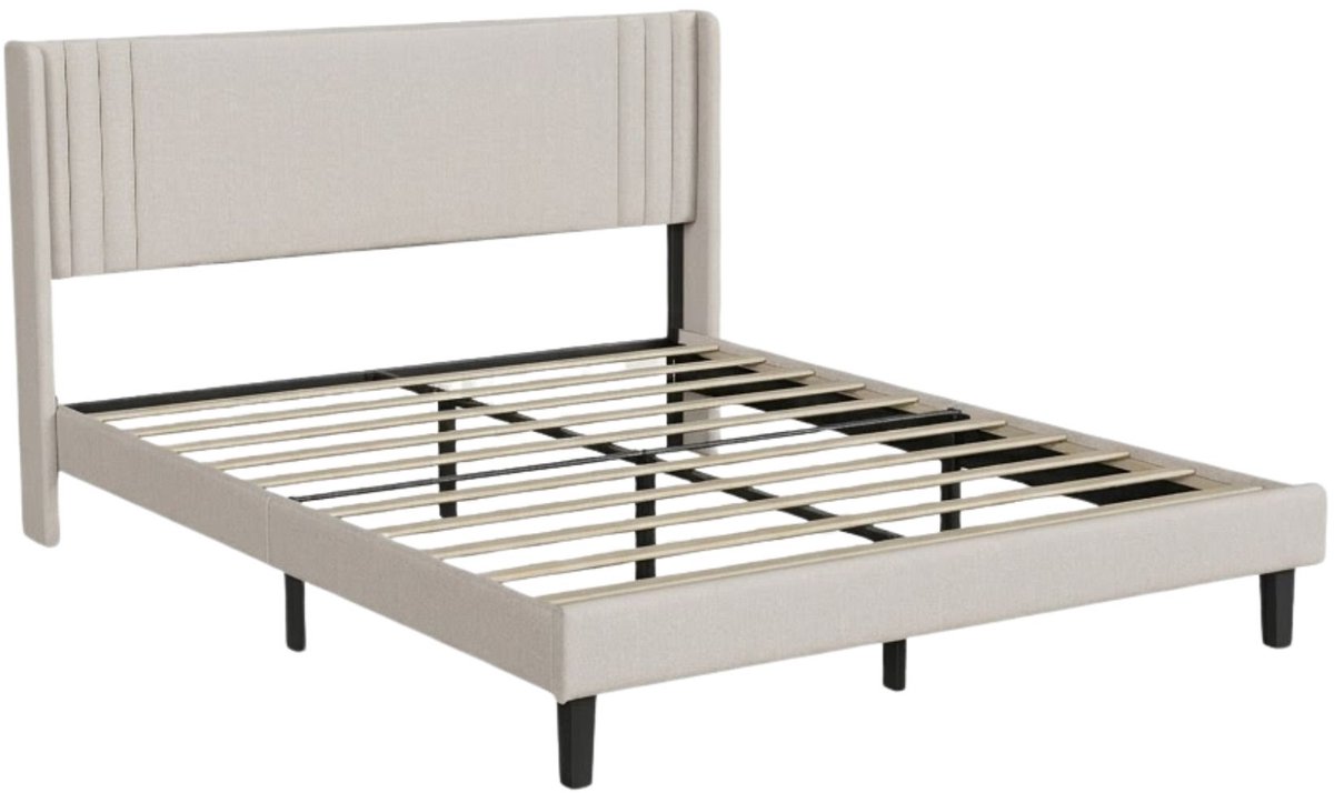 Gestoffeerd Bed 160x200 Cm Beige - met Lattenbodem, Hoofdbord