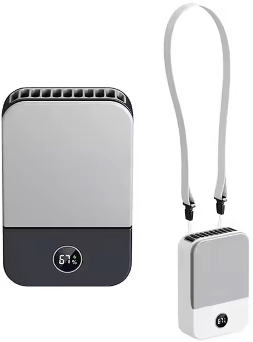 Draagbare Nekventilator Oplaadbaar GRIJS– Mini Ventilator met Clip & Tafelstand – Ultra Stil – USB Ventilator met 3 Snelheden – Verkrijgbaar in Wit en Grijs