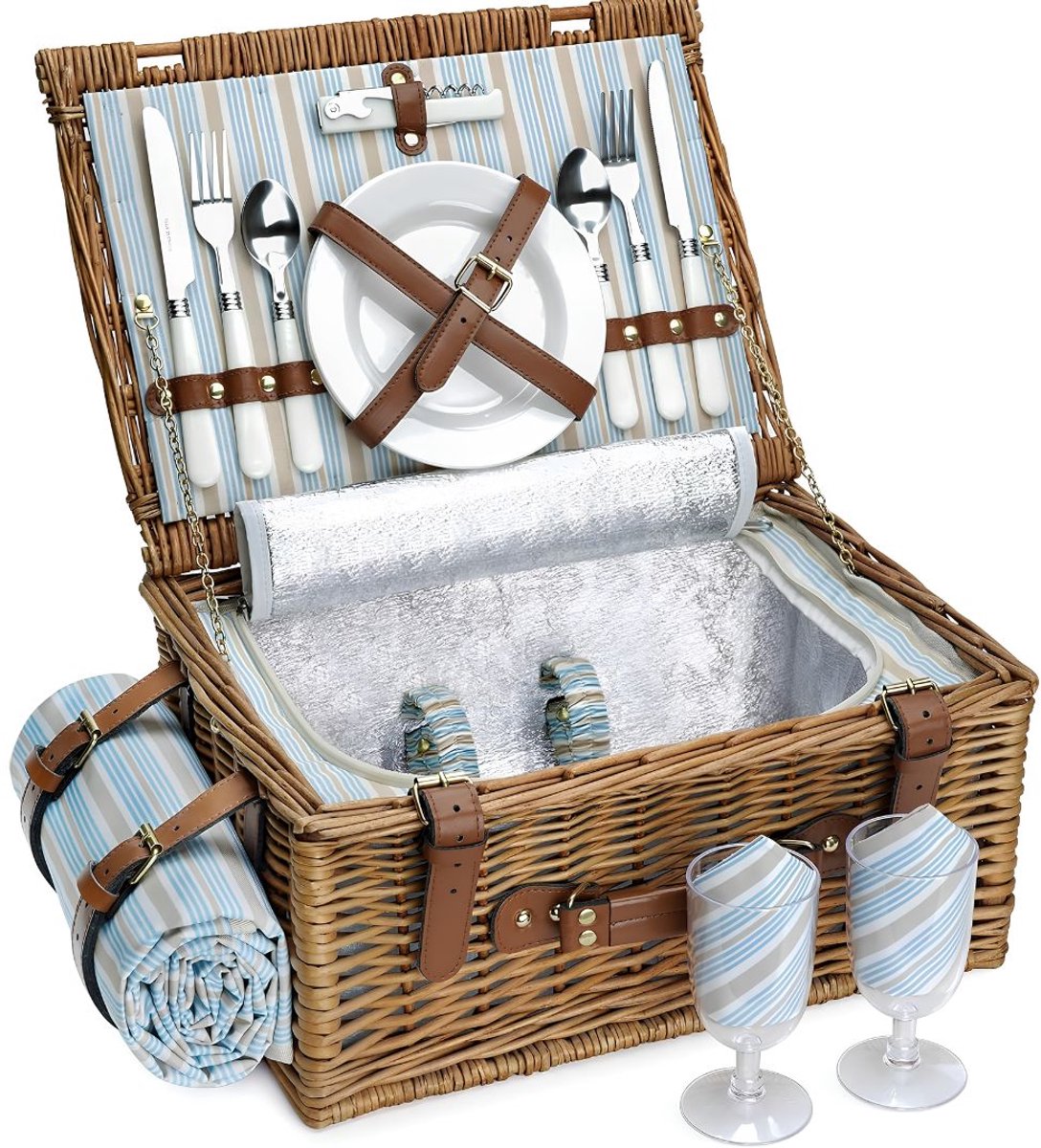 SP® Picknickmand - Picknickmand 2 Personen - Mand Outdoor - Bruin - 31cm x 40cm x 19cm