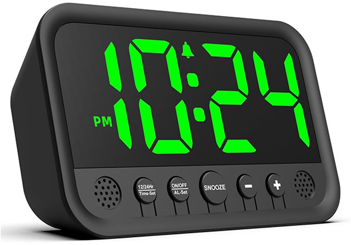 Digitale wekker met groene LED-indicator voor de slaapkamer – luidruchtige wekker voor diepe slapers – netgevoede wekker met instelbaar volume – helderheid – snooze – 12/24 uur.