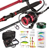 Telescoop Vishengel Set – Draagbare Visuitrusting voor Beginners en Gevorderden – Samenklapbare Hengel met Molen, Lijn en Aas – Ideaal voor Zoet- en Zoutwater Vissen – Rood - 2.4M 8FT