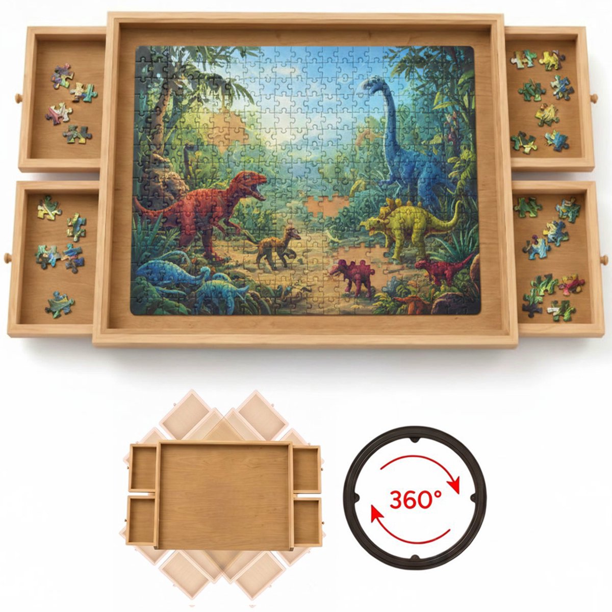 Bol.com Diydash Draaibare Puzzeltafel - Met 4 sorteerlades - Voor 1000 stukjes - Puzzelplaat - Puzzel - Bord - Plank - Map - Mat... aanbieding
