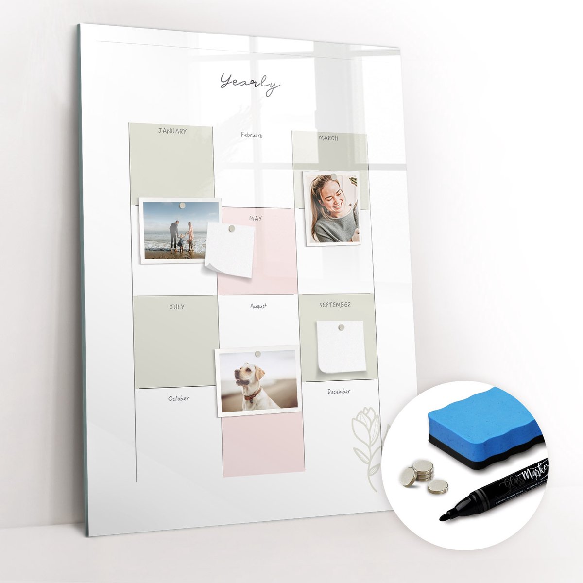 Tulup Whitebord - Jaarplanner - 70 x 100 cm - Wit Magneetbord Design - Gratis 5 Sterke Magneten + Whiteboard Marker & Wisser - Industrieel Wandbord - Magneetbord Keuken - Inspiratiebord Kantoor