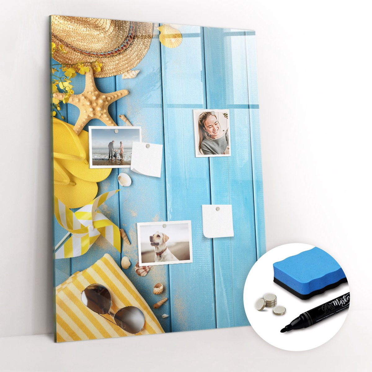 Tulup Whitebord - Strandaccessoires - 70 x 100 cm - Veelkleurig Magneetbord Design - Gratis 5 Sterke Magneten + Whiteboard Marker & Wisser - Design Memobord - Magnetisch Wandbord - Inspiratiebord Kantoor